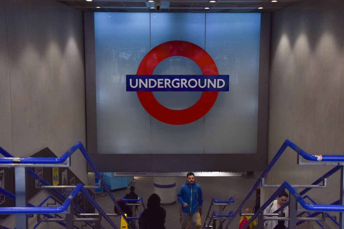 LONDON, UNITED KINGDOM - 2026/06/02: General view of the Underground sign at King's Cross station as Underground drivers represented by RMT (National Union of Rail, Maritime and Transport Workers) stage a fresh strike over the introduction of a four-day working week. (Photo by Vuk Valcic/SOPA Images/LightRocket via Getty Images)