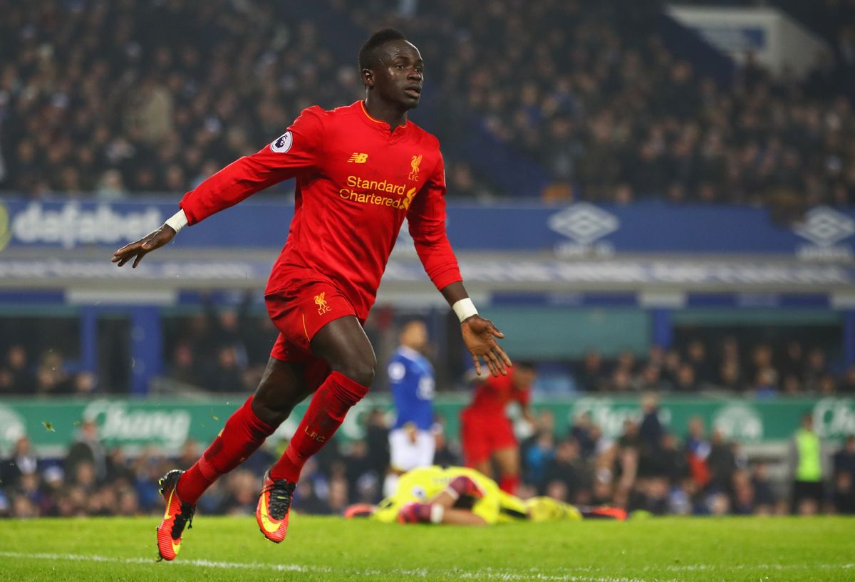 Sadio Mane celebrates scoring for Liverpool