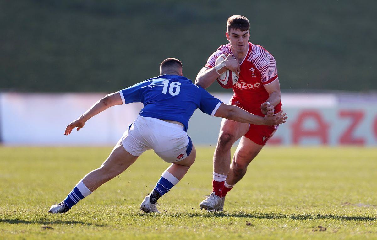 Bryn Bradley playing for Wales Under-20s