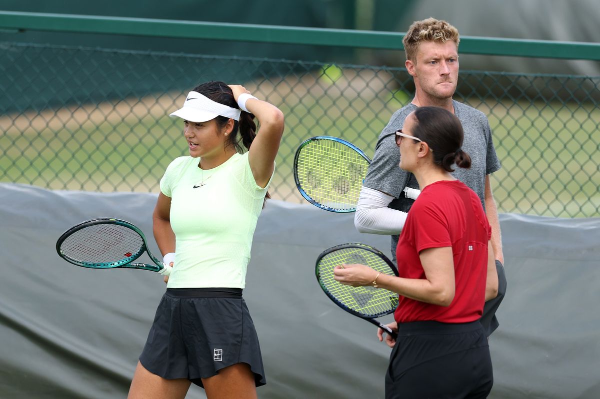Emma Raducanu during a Wimbledon practice session