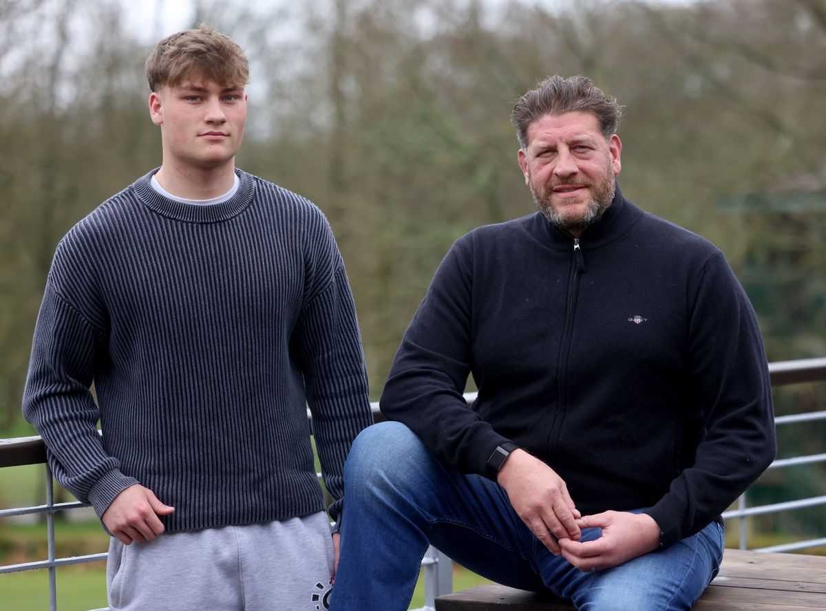 Former Wales second-row Andy Moore with his son Will