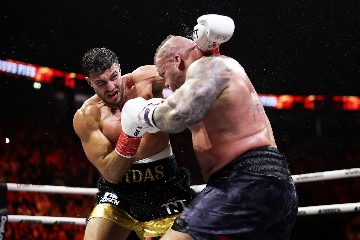 Tommy Fury punches Eddie Hall 