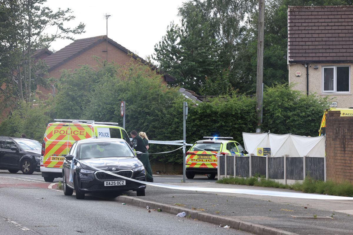 Police on Broad Lane in Kirkby today