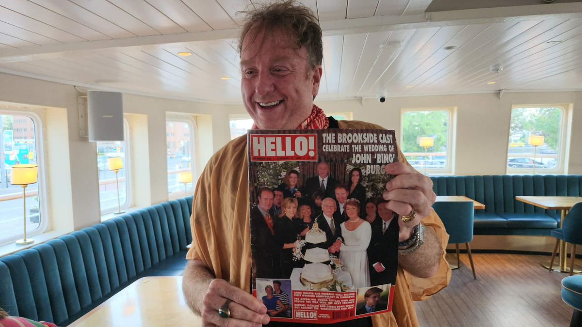 A frontpage Hello! magazine with the headline 'The Brookside Cast celebrate the wedding of John 'Bing' Burgess'