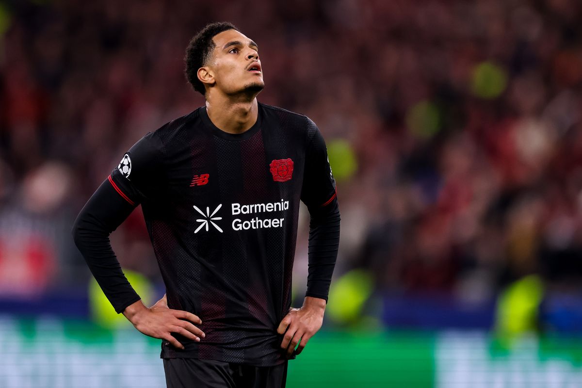 Jarell Quansah during the UEFA Champions League 2025/26 Round of 16 First Leg match between Bayer 04 Leverkusen and Arsenal FC.