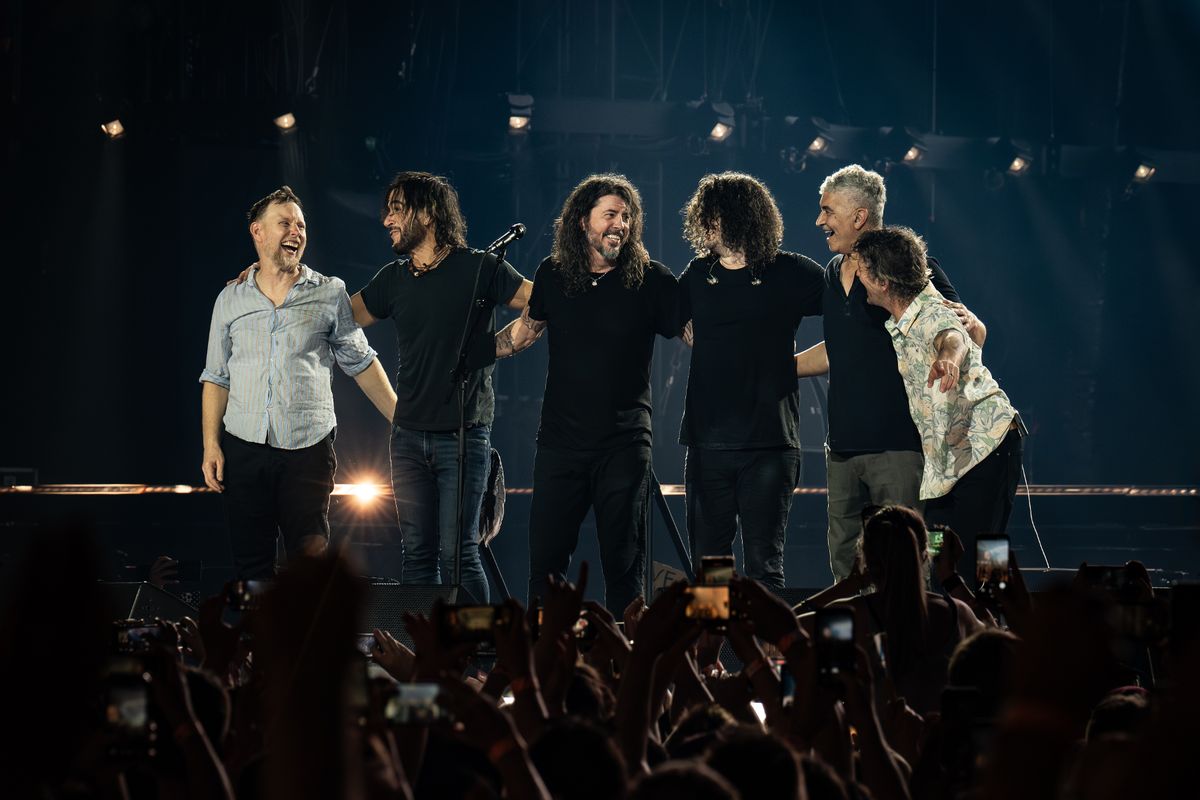 Foo Fighters take a bow at the end of their Anfield show on Thursday (June 25)