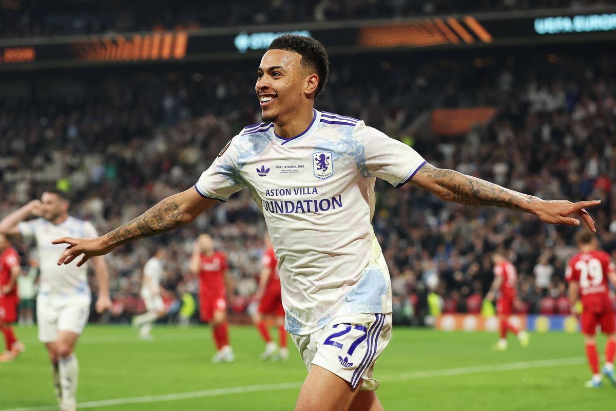 Morgan Rogers of Aston Villa celebrates scoring his team's third goal during the UEFA Europa League Final 2026 match between SC Freiburg and Aston Villa FC at Besiktas Park on May 20, 2026 in Istanbul, Turkey.