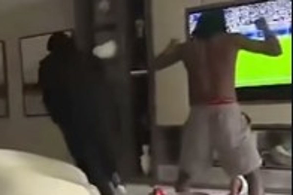 Jeremie Frimpong celebrating Arsenal's loss in the Champions League final