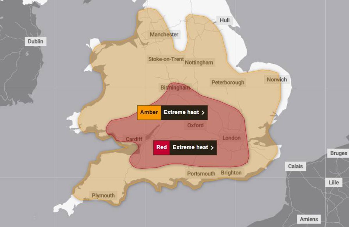 The image depicts a map with color-coded regions, likely representing varying levels of severity or alert status for a specific condition or event. The central region is highlighted in a darker shade, indicating a higher degree of severity, while surrounding areas are marked with lighter shades.