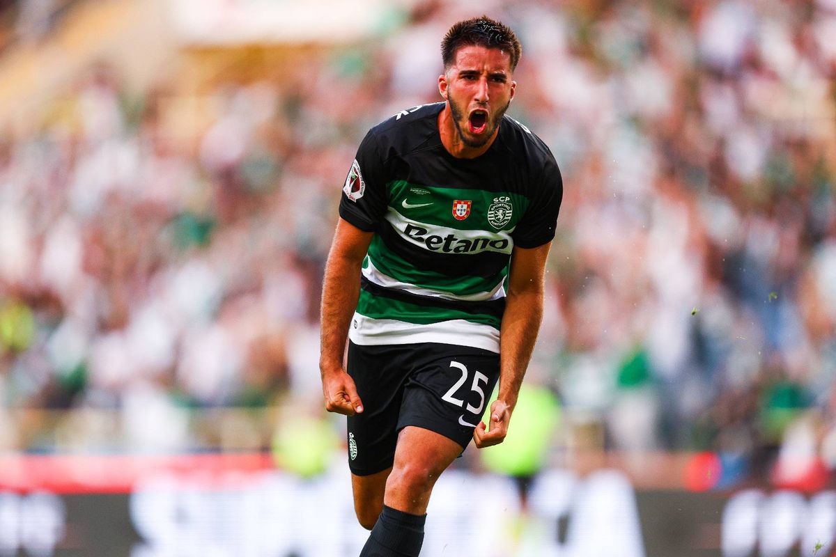 Goncalo Inacio of Sporting CP celebrates after scoring his team's first goal during the Portuguese SuperCup match between Sporting CP and FC Porto