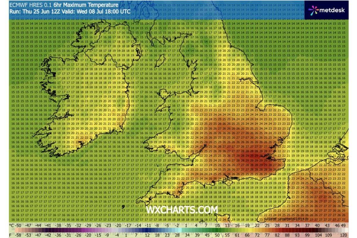 UK weather maps show July heatwave
