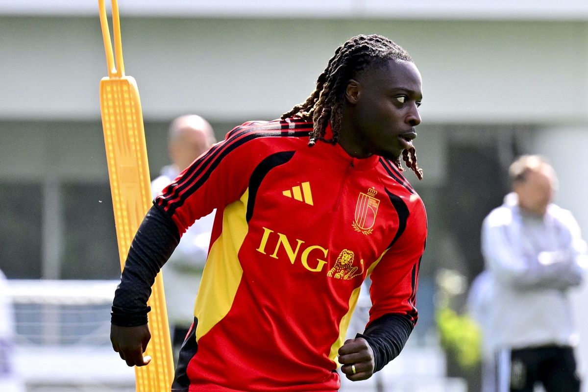 Jeremy Doku at a training session for Belgium