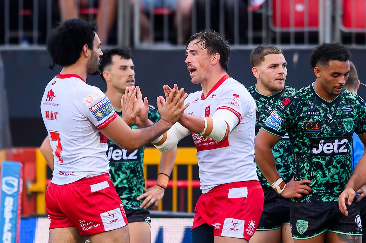 Hull KR's Jai Whitbread after scoring a try against Leigh