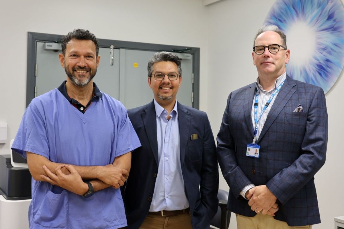 From left, Mr Sid Goel and Mr Abhinav Loomba, consultant ophthalmologists, and clinical director Mr Colin Vize