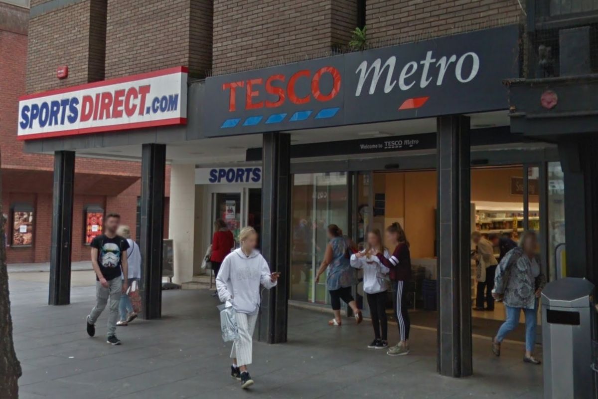 Google Street View image of the Tesco Metro on High Street, Exeter
