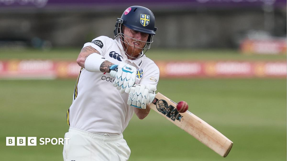 Ben Stokes, wearing a Durham batting helmet, plays a shot