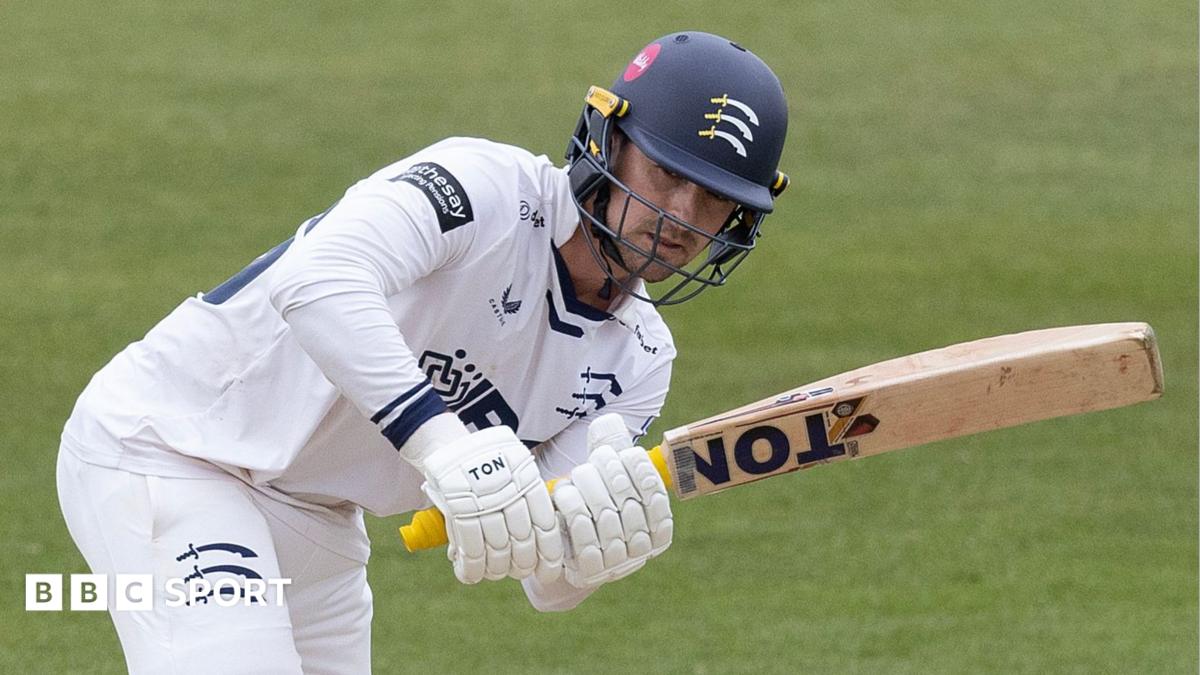 Leus du Plooy plays a shot for Middlesex against Northamptonshire at the County Ground in April 2026.
