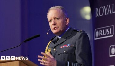 A file photo of Chief of the Defence Staff Sir Richard Knighton speaking on stage at an event