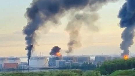 Ukraine strikes St Petersburg oil refinery – video