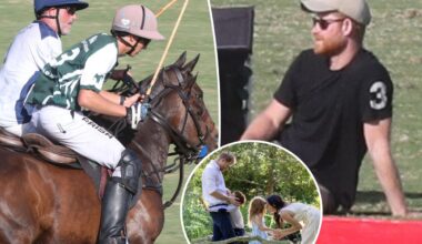Prince Harry goes casual at polo match as Meghan Markle and kids stay home