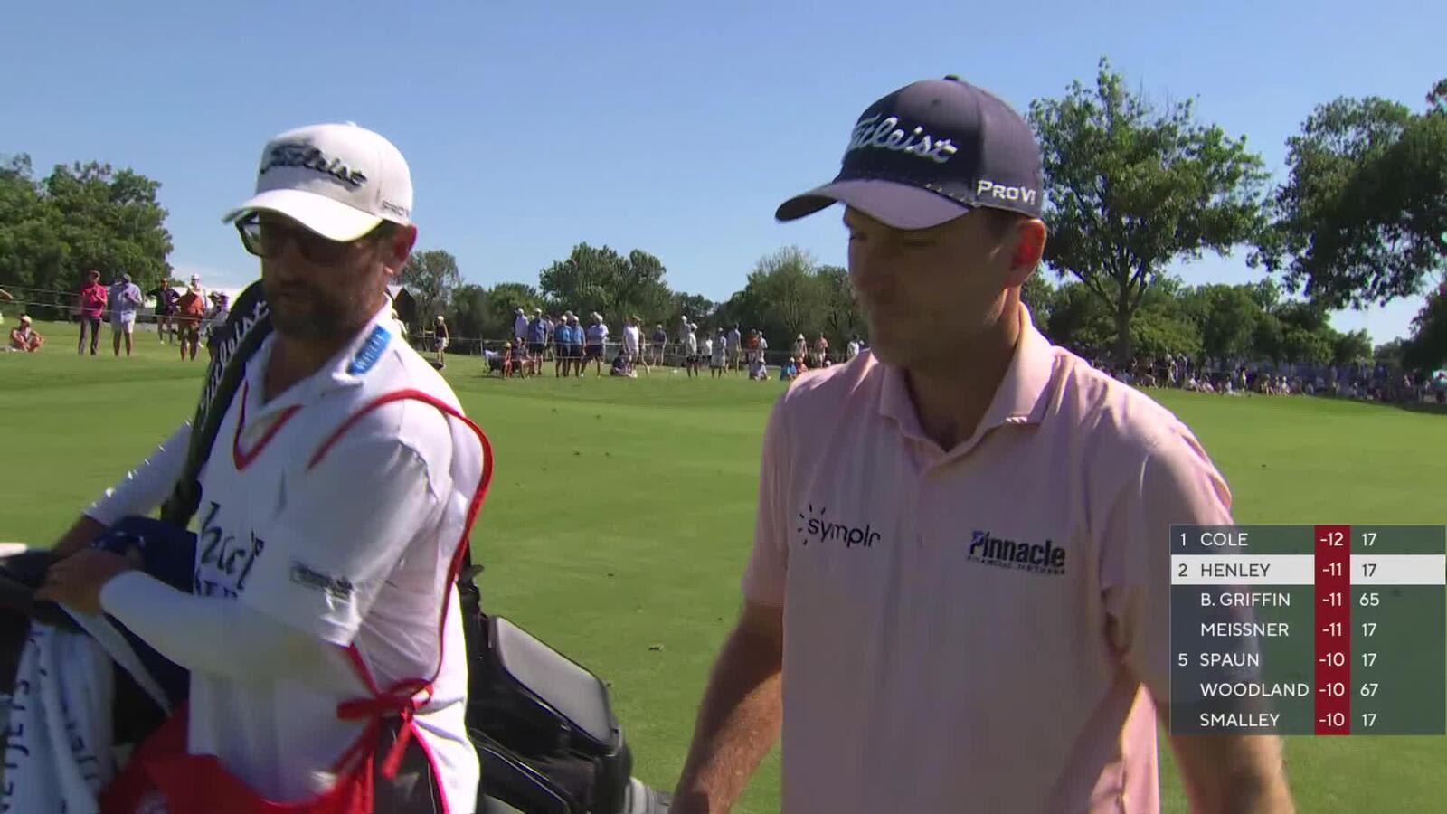 Russell Henley drains 17-foot putt for birdie on No. 18 at Charles Schwab