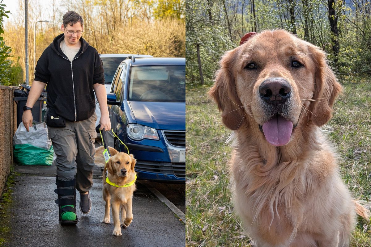 Oliver Perry with guide dog Walter