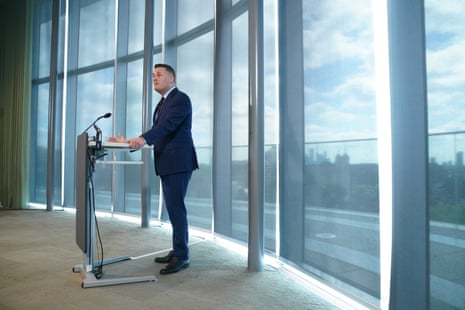 Wes Streeting giving his speech at No 1 Tower Place West in central London.