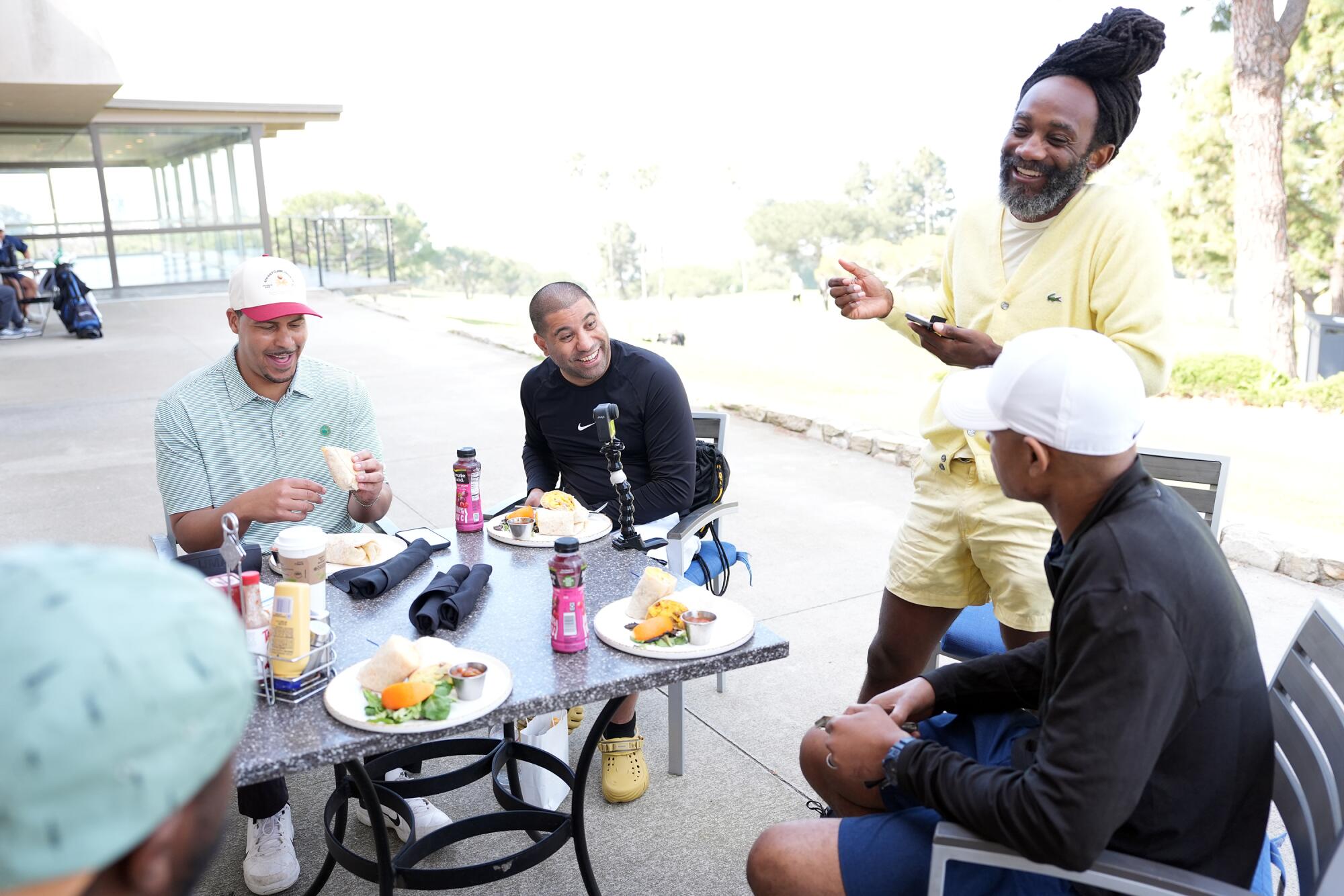 men have breakfast after Dads Link and Golf Club