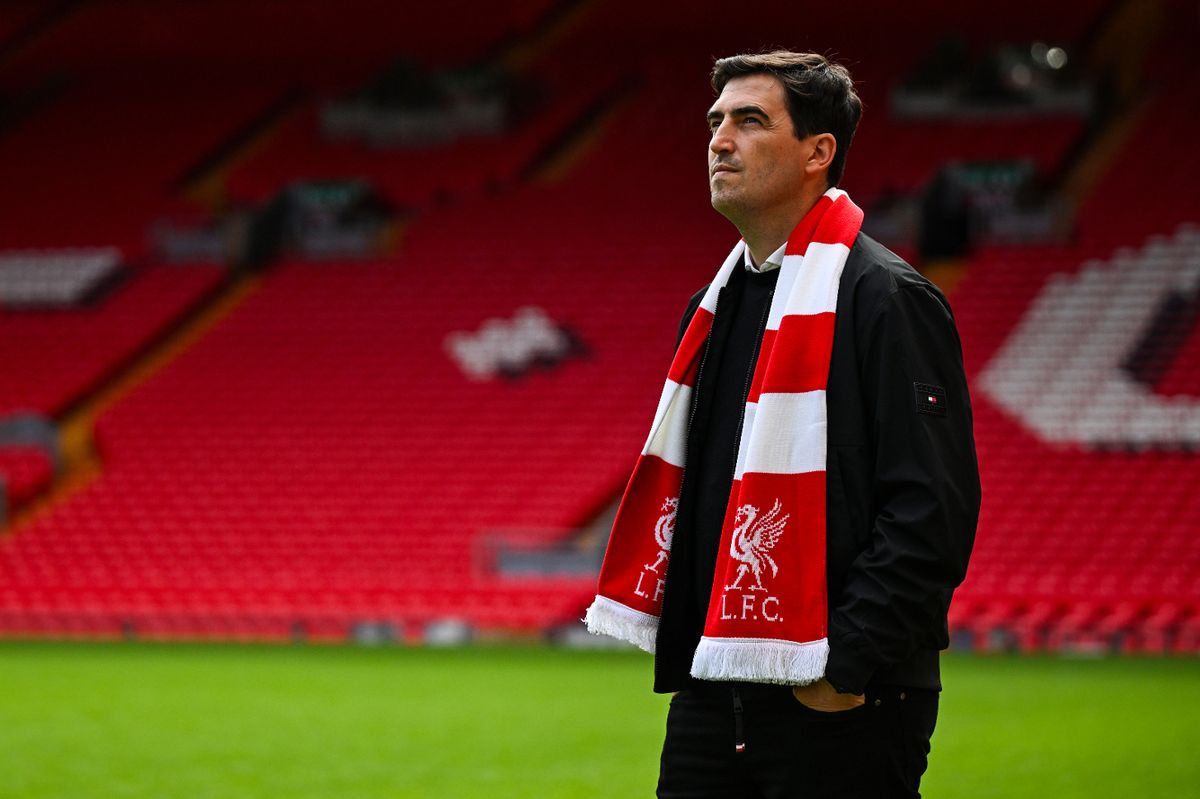 LIVERPOOL, ENGLAND - JUNE 04: (THE SUN OUT, THE SUN ON SUNDAY OUT) Andoni Iraola new manager of Liverpool Football Club at Anfield on June 04, 2026 in Liverpool, England. (Photo by Andrew Powell/Liverpool FC via Getty Images)