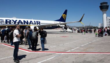 Ryanair flight to London in chaos as passengers stranded in Greece after 'mega-queue' piles up thanks to EU border chaos