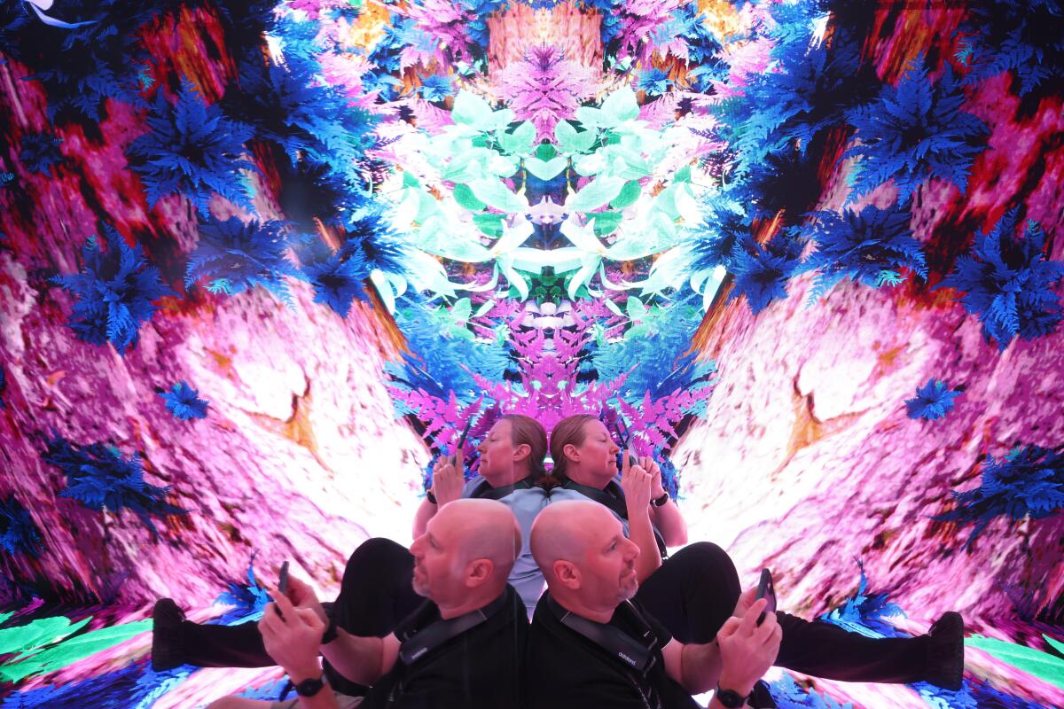 Benjamin Feinberg and his wife Amy, are immersed in the Infinity room.