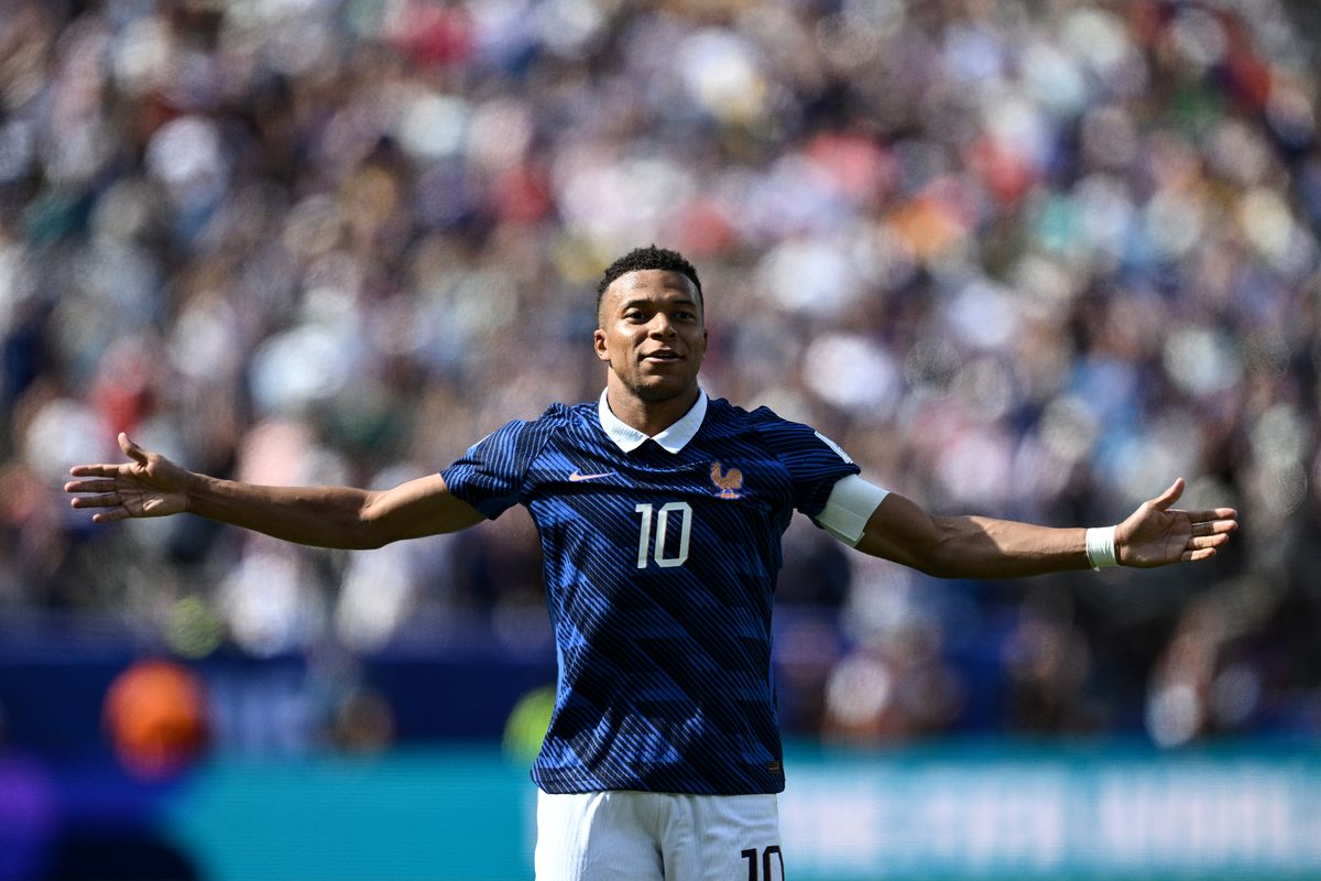 Kylian Mbappe' of France celebrates his goal during the FIFA World Cup 2026 Group I match between France and Senegal at New York New Jersey Stadium on June 16, 2026 in East Rutherford, New Jersey