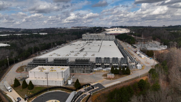 The Douglas County Google Data Center complex is visible, March 6, 2026, in Lithia Springs, Ga. (AP Photo/Mike Stewart, File)
