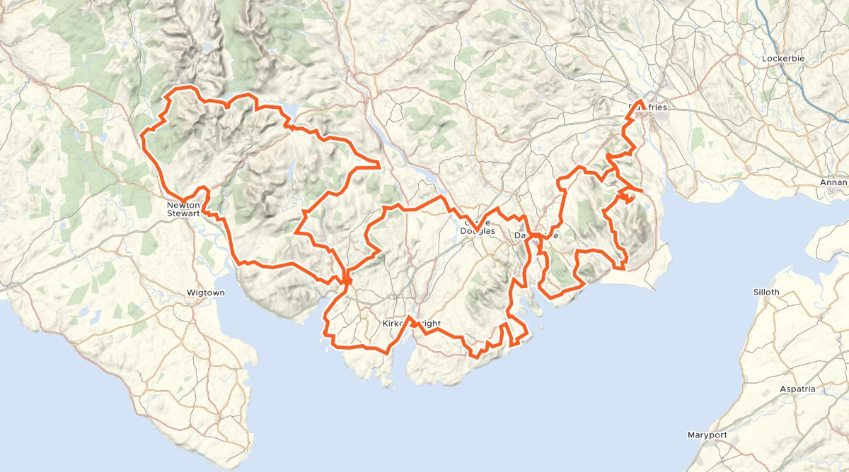 Map of the Gallovian Gravel cycling route 