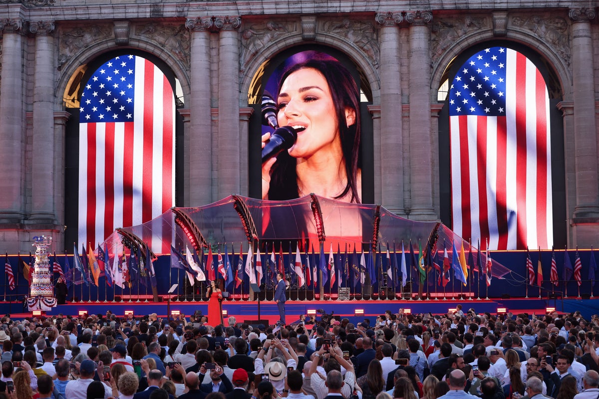 Kash Patel’s girlfriend falls victim to ‘huge’ on-stage glitch while singing the National Anthem at July 4 celebration