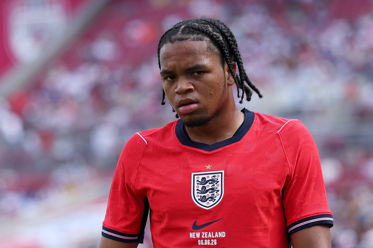 TAMPA, FLORIDA - JUNE 06: Rio Ngumoha #31 of England looks on during the international friendly match between England and New Zealand at Raymond James Stadium on June 06, 2026 in Tampa, Florida. (Photo by Eddie Keogh - The FA/The FA via Getty Images)