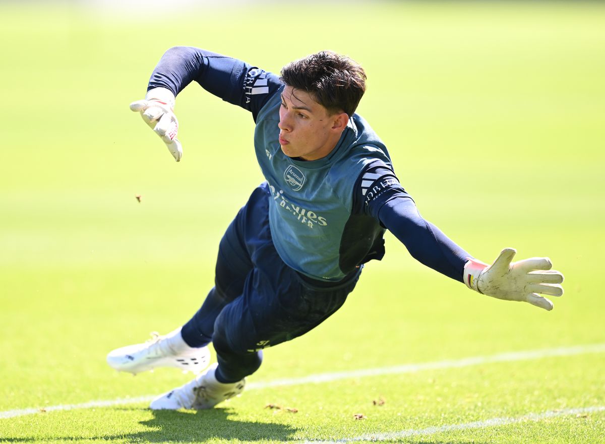 Alexei Rojas Fedorushchenko of Arsenal during the Arsenal training session at Sobha Realty Training Centre on August 25, 2025 in London Colney, England.