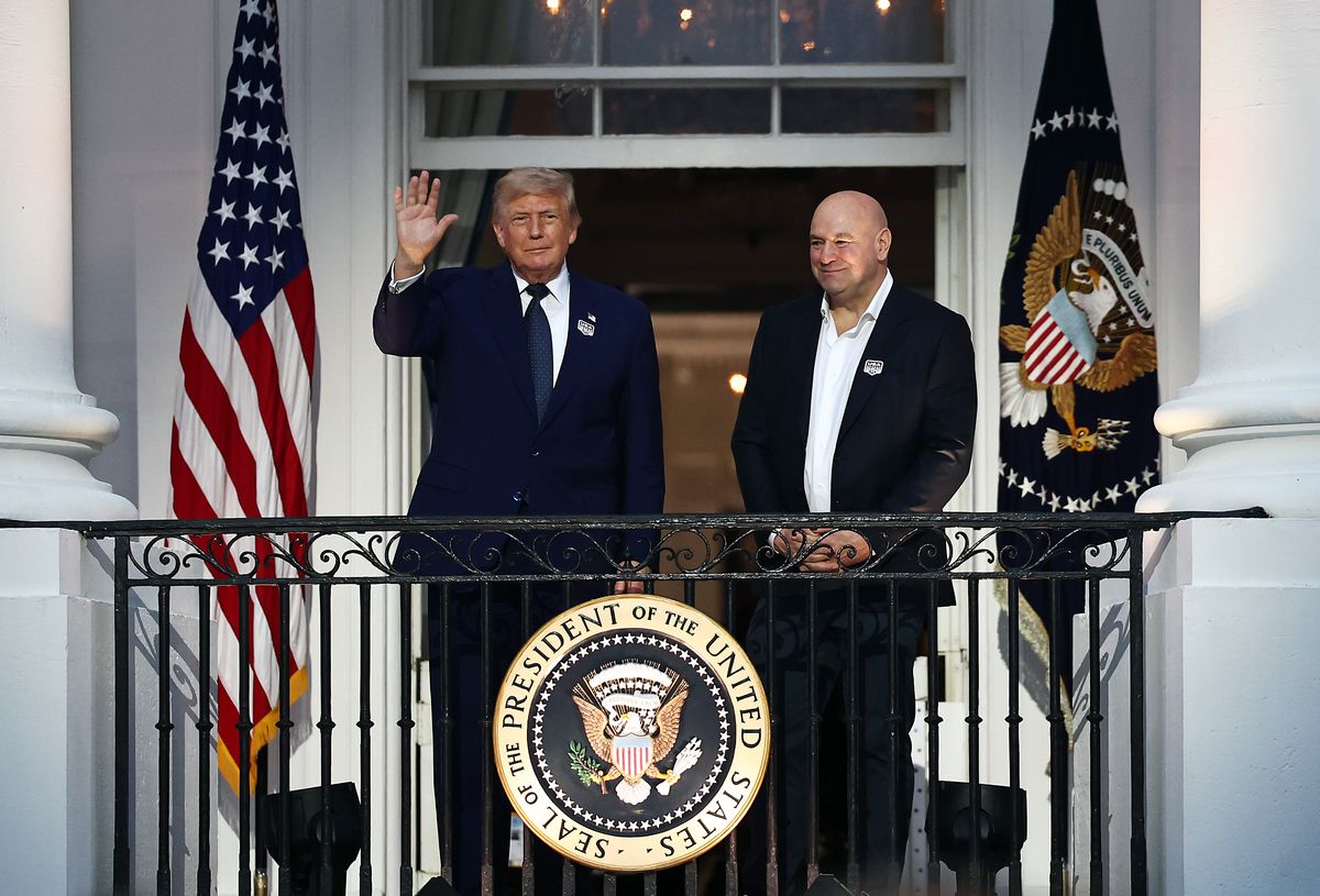 Donald Trump and Dana White enter the UFC event at the White House