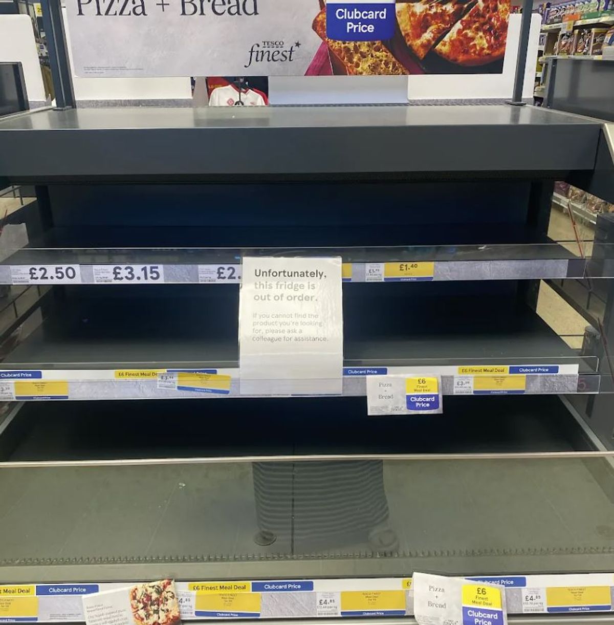 Notices on the Tesco fridges in Crewe