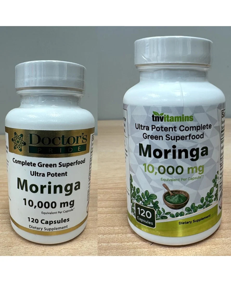 Recalled TNVitamins-brand and Doctor’s Pride-brand Superfood Moringa capsules. Courtesy FDA