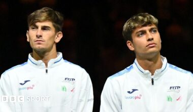 Matteo Arnaldi and Flavio Cobolli during the presentation of the teams the 2024 Davis Cup Finals Group Stage