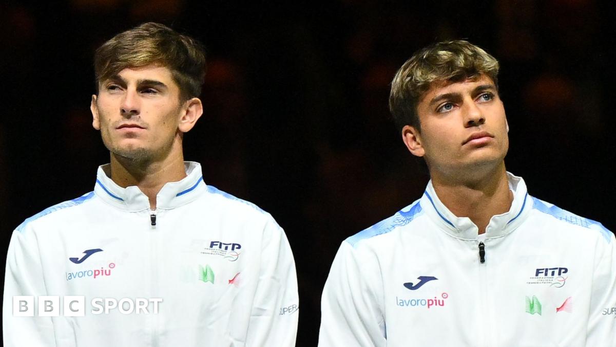 Matteo Arnaldi and Flavio Cobolli during the presentation of the teams the 2024 Davis Cup Finals Group Stage