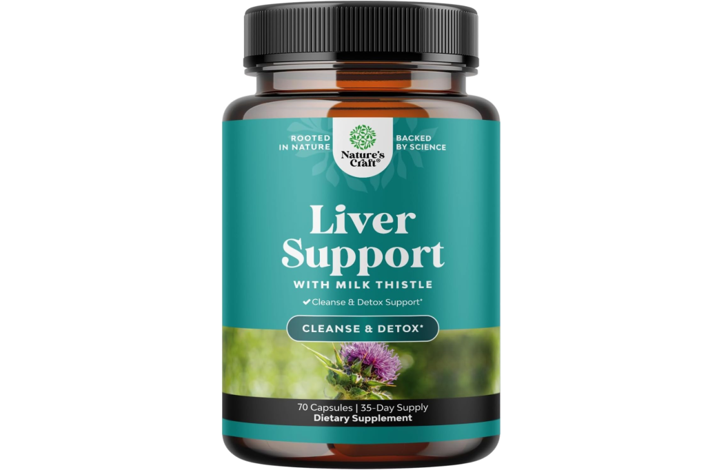 A bottle of Nature's Craft Liver Support dietary supplement.