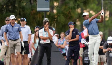 Charlie Woods watches his Tiger in a practice round ahead of the 2024 U.S. Open