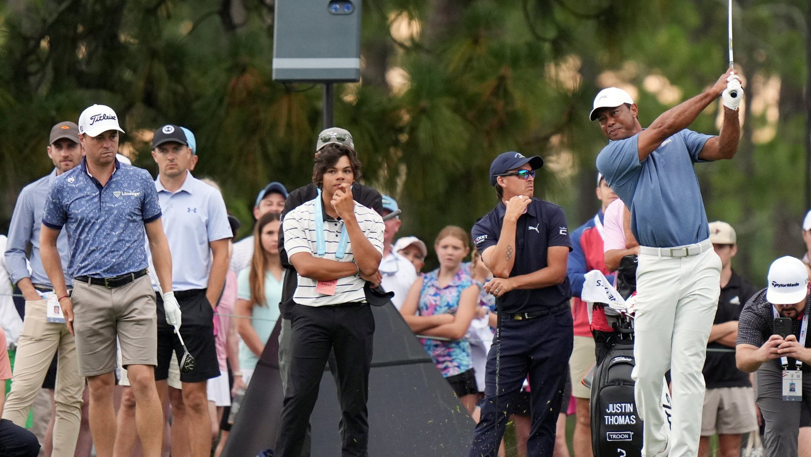 Charlie Woods watches his Tiger in a practice round ahead of the 2024 U.S. Open