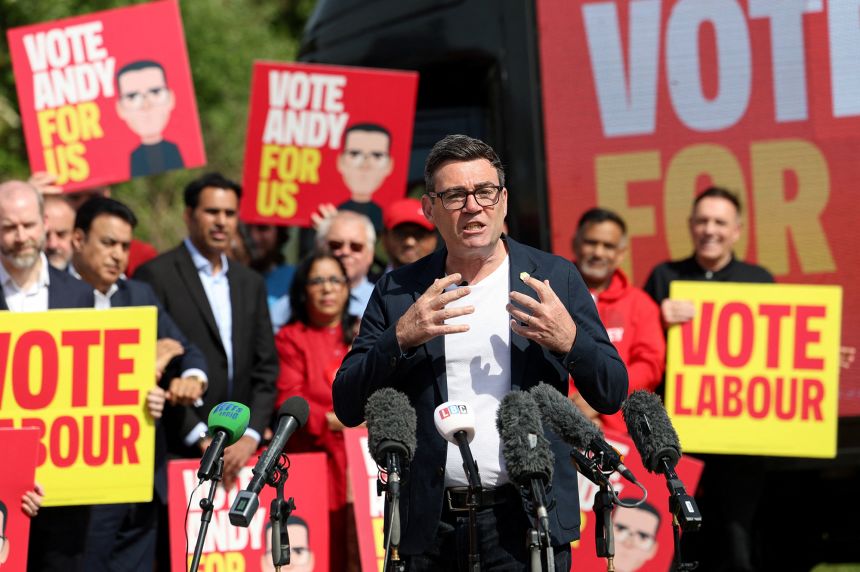Andy Burnham pictured speaking at the launch of his Makerfield by-election campaign.
