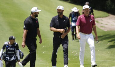 LIV Golf players Jon Rahm, Dustin Johnson and Cameron Smith