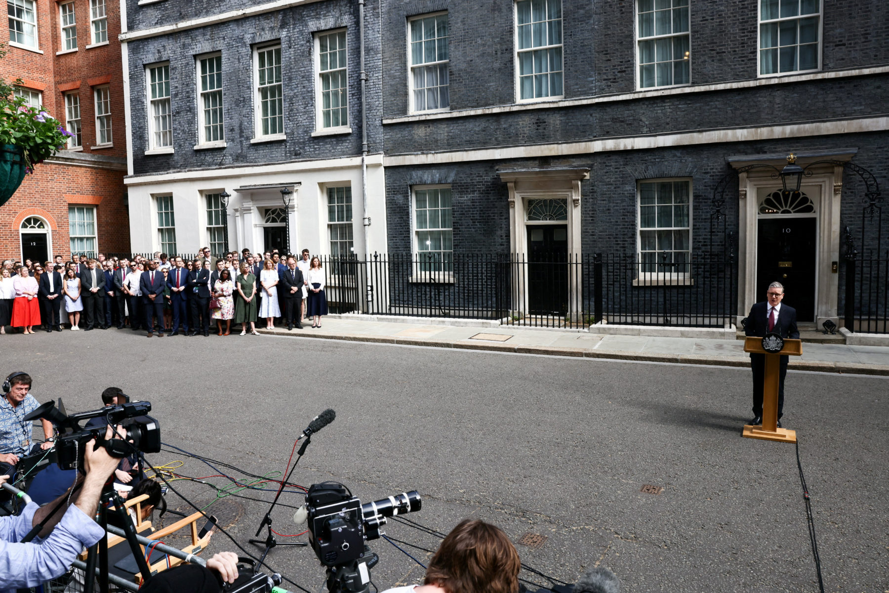 Britain's PM Starmer announces the timeline for his resignation outside 10 Downing Street, in London