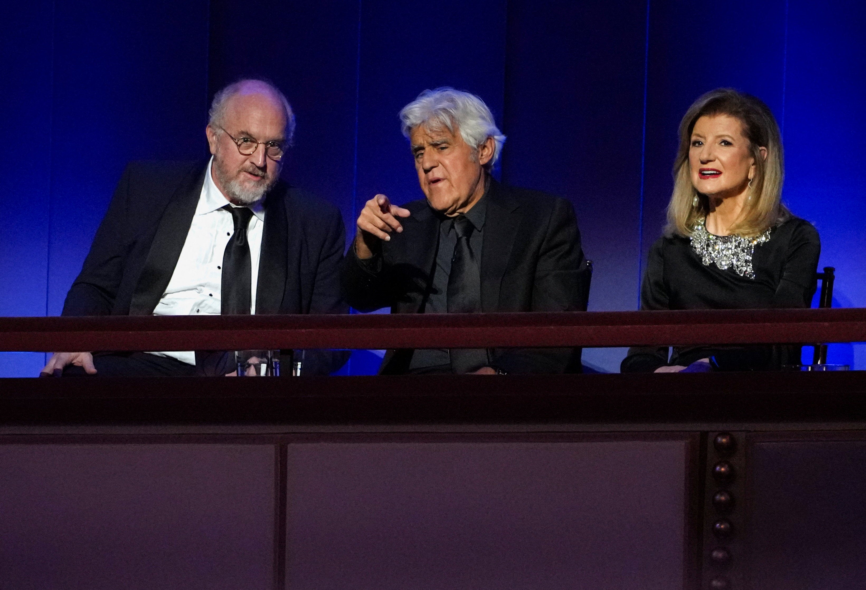 Guests Louis CK, Jay Leno and Arianna Huffington are shown during the celebration of Maher's contribution to comedy