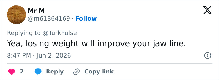 User comment stating losing weight improves jaw line and enhances facial appearance User comment stating losing weight improves jaw line and enhances facial appearance